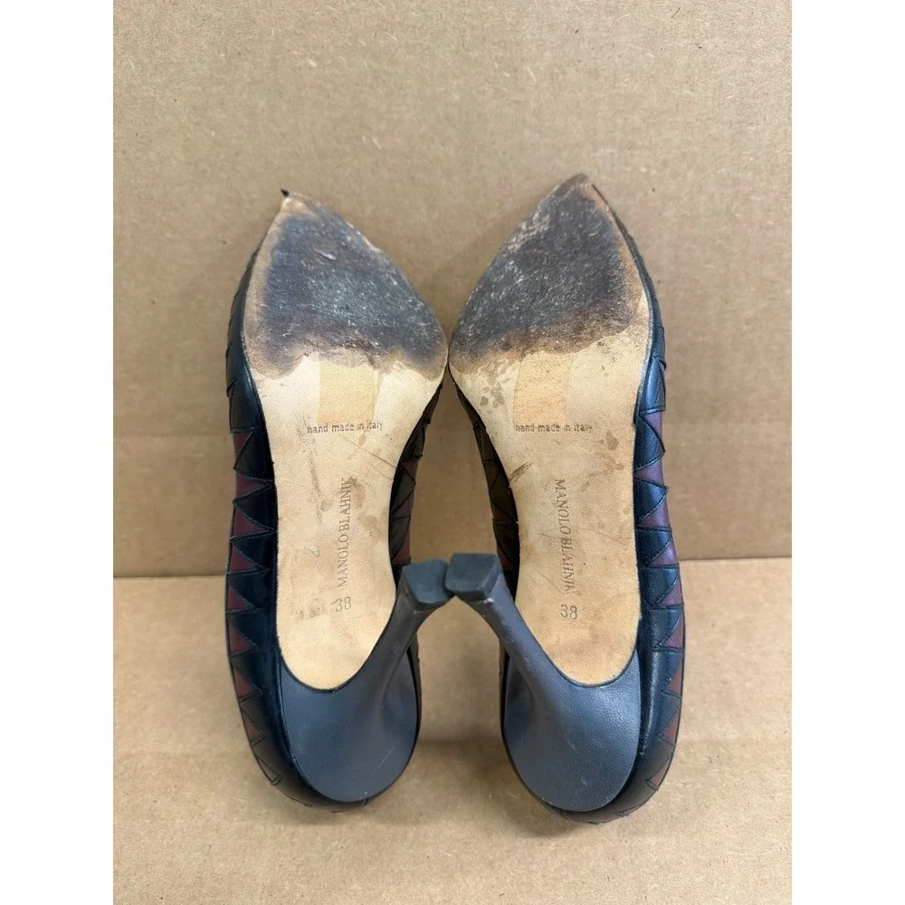 Manolo Blahnik BB Leather Pointed-Toe Stiletto Pumps Gray Multi Size 38 EU
